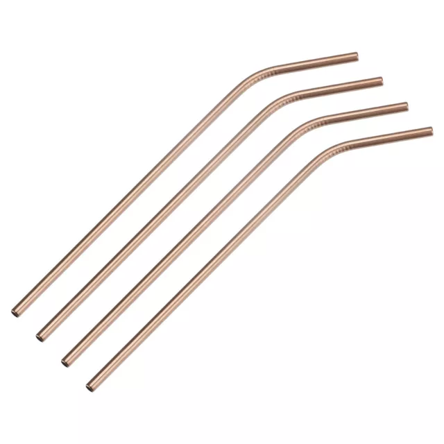 Reusable Metal Straws 4Pcs, Stainless Steel Bent Straw 10.4" Long - Rose Gold