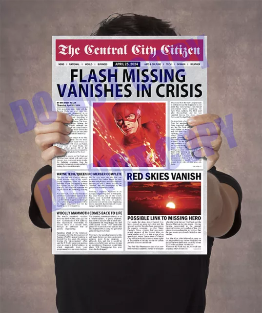 THE FLASH 2024 Faux Newspaper Barry Allen / Flash Missing Vanishes in