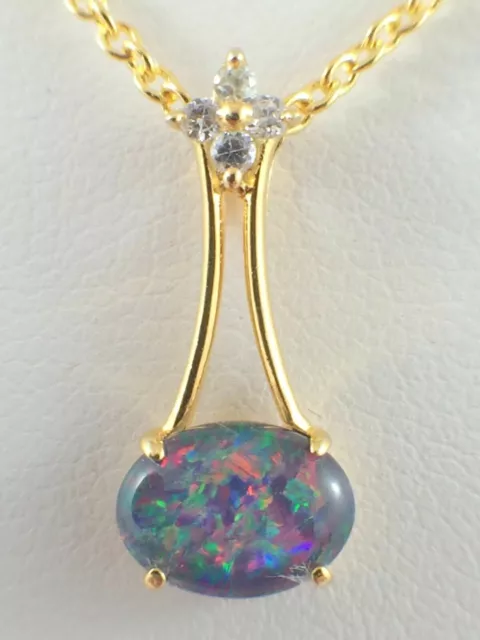 Collier pendentif en opale triplet australien avec zircons cubiques plaqué...