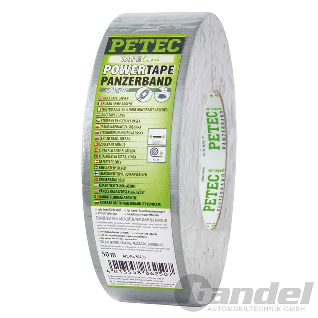 1x 50m PETEC POWERTAPE SILBER  UNI GEWEBE-BAND KLEBEBAND PANZERTAPE GAFFA TAPE