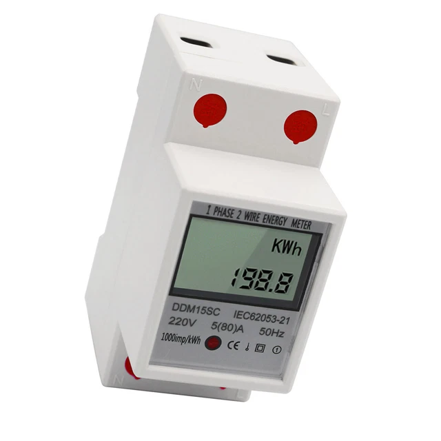 LCD Digital Display  Phase DIN-Rail Energy Meter 5-80A  50Hz J5F7