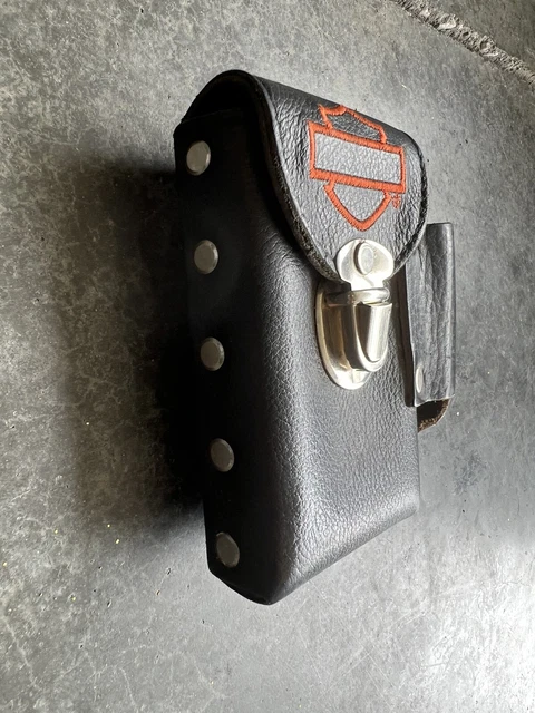 Vtg Harley Davidson Black Leather Cigarette Lighter Case Studded Belt Loop Euc!!