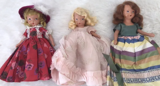Three Antique 40’s Bisque Porcelain Storybook Dolls - 5 Inch