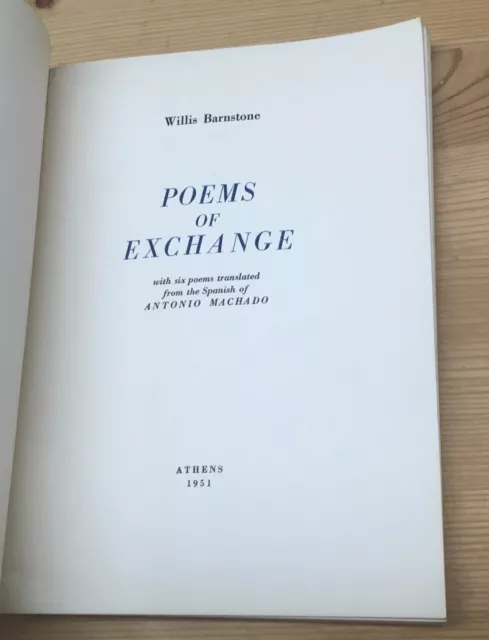 Willis Barnstone Poems of Exhange First Book Private Press Signed Edition 1951 2