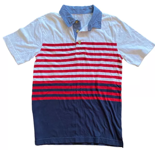 childrens place polo Shirt Boys L 10 12 short Sleeve striped denim red blue