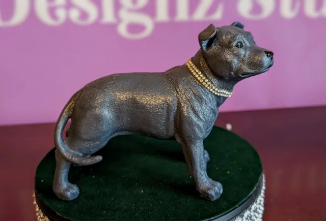 Blue Staffordshire Bull Terrier Dog Statue. Hand designed with diamante collar