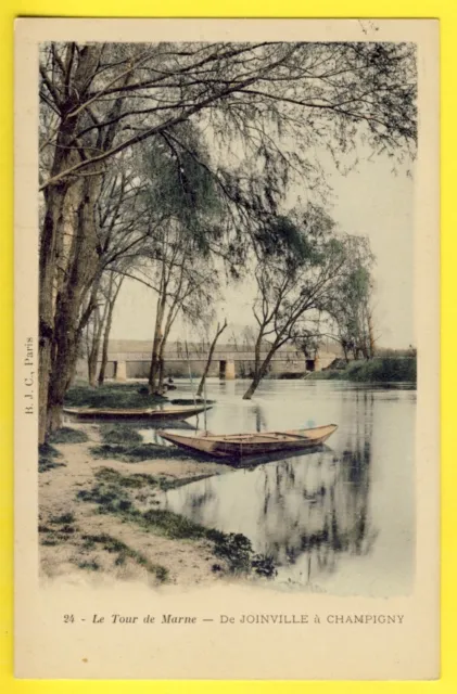 cpa de 1903 en couleurs LE TOUR de MARNE de JOINVILLE à CHAMPIGNY Barques Pont