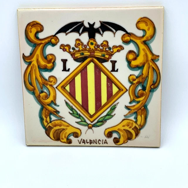 Valencia Spain Coat of Arms City Crest Handpainted Ceramic Tile