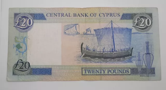 2001 - Central Bank Of Cyprus - £20 Liras / Pounds Banknote, Serial No. Y 407749 2