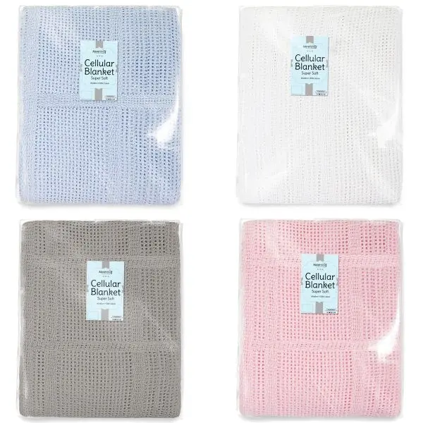 Pack of 2 x 100% Cotton Baby Cellular Blanket Crib Pram Cot Bed 70x90cm