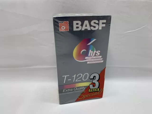 Blank VHS Video Tapes BASF 3 Pack T-120 Factory Sealed