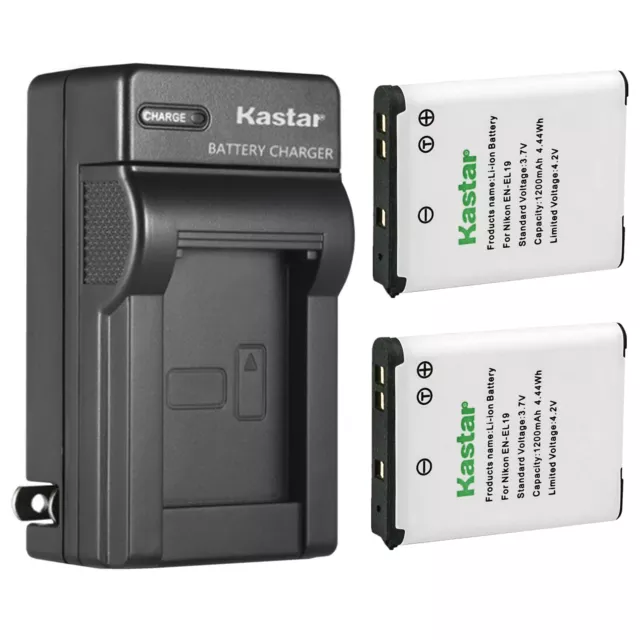 Kastar 2x EN-EL19 Battery + Charger for Nikon COOLPIX Digital S2510 S3100 S4100