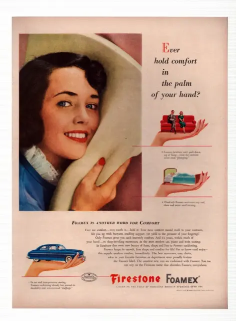 Vintage Print Ad 1949 Firestone Foamex Matress Foam Furniture and Blue Car
