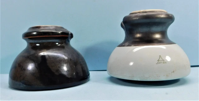 Lot of 2~Vintage Brown Porcelain High Voltage Power Line Wire Insulator's 2