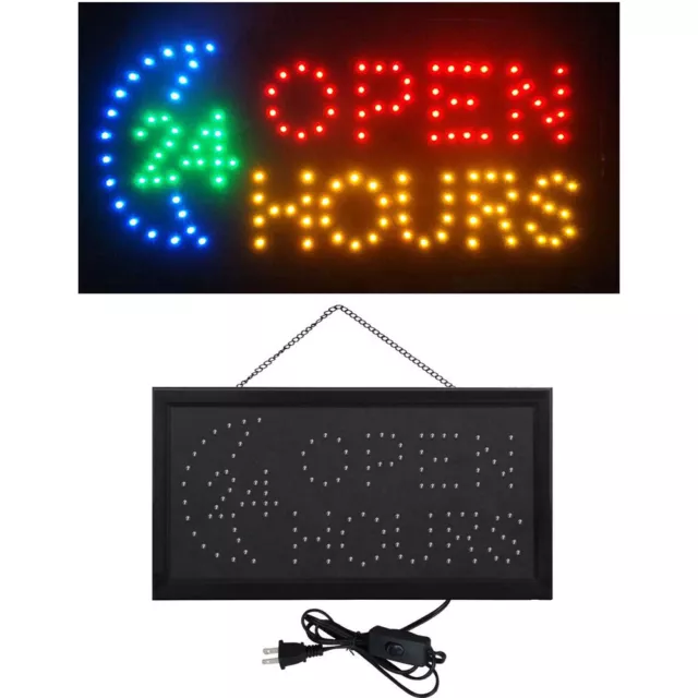LED Neon Light Business Sign Shop Store Bar 24 Hours Open On/Off Switch + Chain