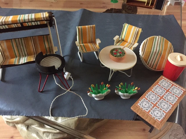 VINTAGE LUNDBY DOLLS House Garden Patio Set BBQ PicClick UK