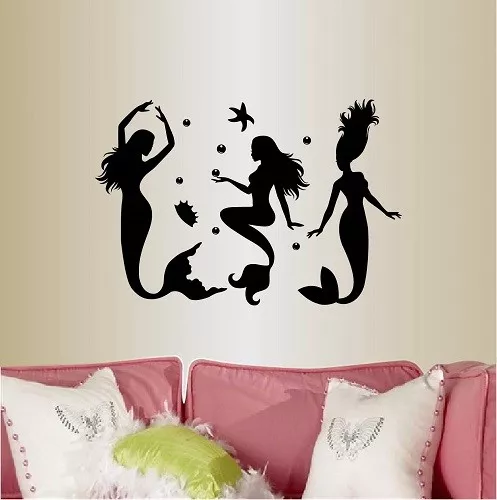 Vinyl Decal Three Mermaids Star Starfish Seashell Girl Room Removable Sticker