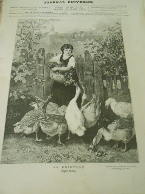 Gravure 1875 - Le Déjeuner les oies d'après Knauss