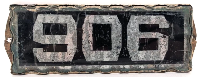 Antique "906" Reverse Painted Scalloped Edge Chipped Glass House Number Sign