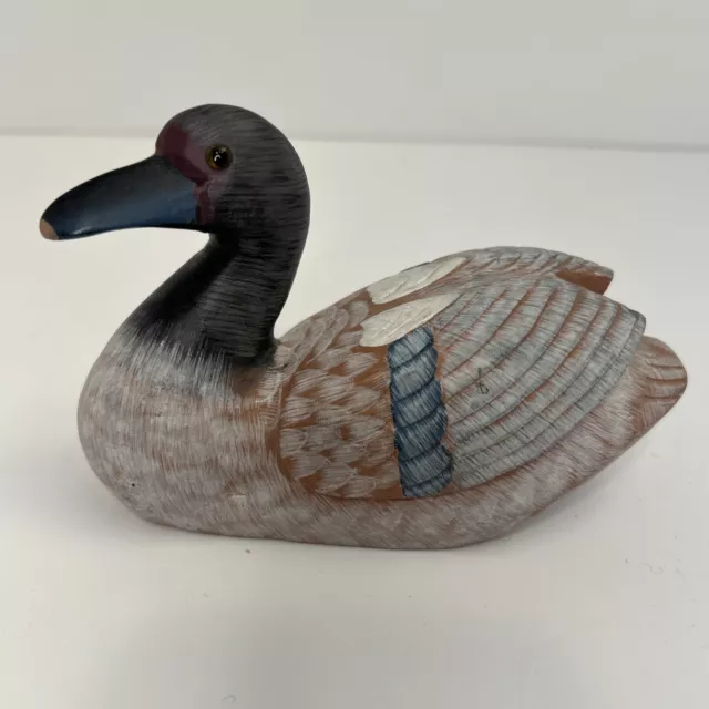 Hand Painted 6 in. Carved Stone Duck Decoy Art No. 223-47 - Multi Color