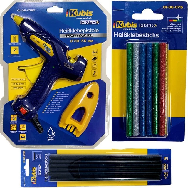 Juego de pistolas adhesivas 30 (90) W+12 lápices adhesivos color brillante 12 unidades+12 sw