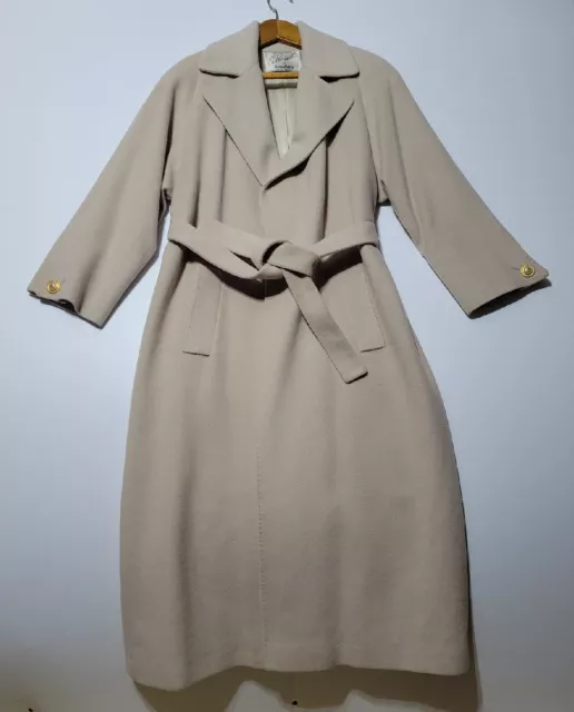 Fleurette Coat Womens Medium Tan Wrap Tie Waist Cashmere Neiman Marcus Classic Fleurette Coat Womens Medium Tan Wrap Tie Waist Cashmere Neiman Marcus Classic