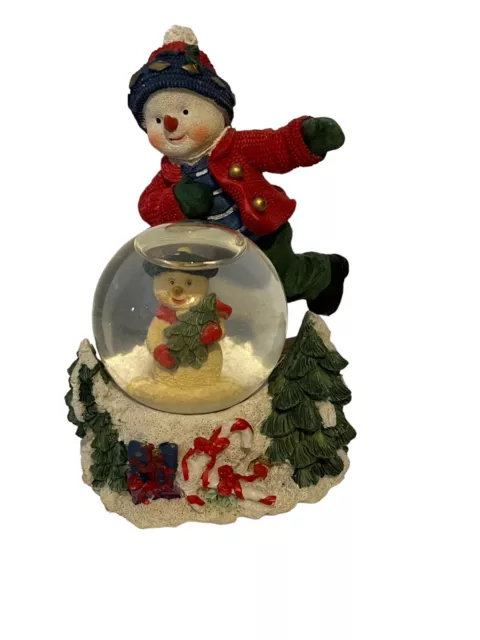 Vintage Snowman Christmas Tree Snowboard Snow Skating Water Globe Decor 6" Tall