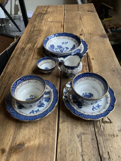 Booths Real Blue Old Willow  gold and brown  mixed lot Cup Saucer bowl plate etc