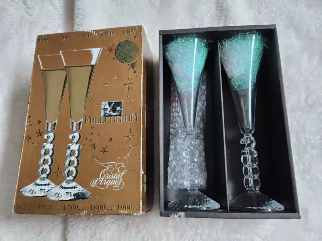 Cristal D’Arques - France Crystal Millenium Champagne Flutes stem Year 2000