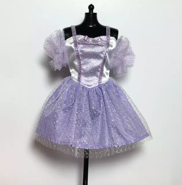 Barbie Doll Clothes Purple White Dress Off Shoulder Sleeves Genuine Mattel D865