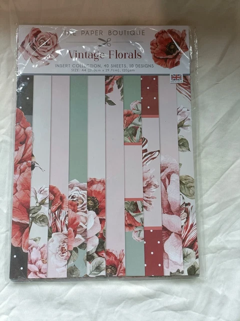 THE PAPER BOUTIQUE Papierpaneel Pad Vintage Blumen A4 40 Blatt 120 gsm