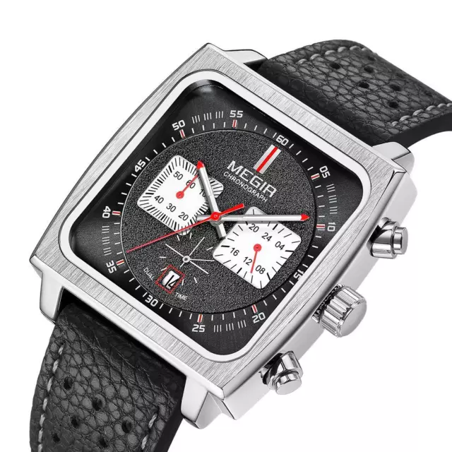 Men's Gents Luxury Wristwatch Chronograph Calibre 12 Quartz Leather Strap Watch