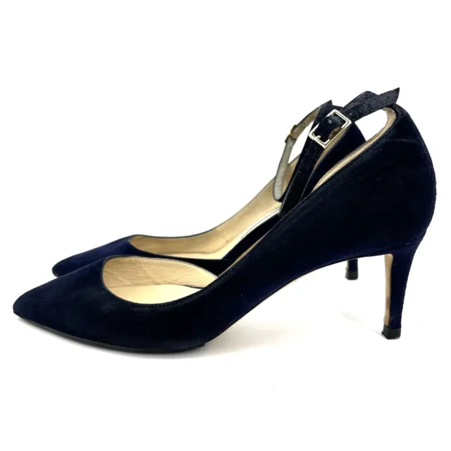 Jimmy Choo Lucy Ankle Strap Half D'Orsay Pointed Toe High Heels Navy Suede 36.5