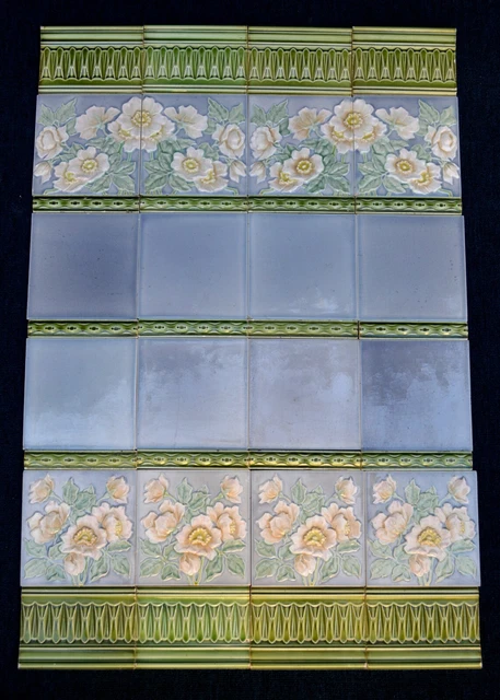 Germany - M O & P F - Antique Art Nouveau Majolica 36 Tile Set  C1900