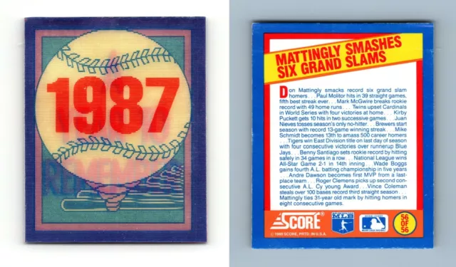 Mattingly  6 Grand Slams 1987 #56 Score 1989 Baseball Magic Motion Trivia Card