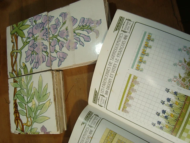 Purple wisteria flowers 36 France Sarreguemines Original antique reclaimed tiles 8