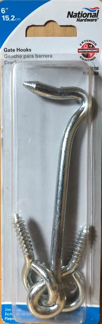 6" Hook & Eye Gate Hook N122-358 by National Hardware -Zinc Plated Steel 2106