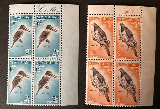 New Zealand: 1960,  Health, Birds, 2 Blocks Of 4 With Corner Margin, MNH