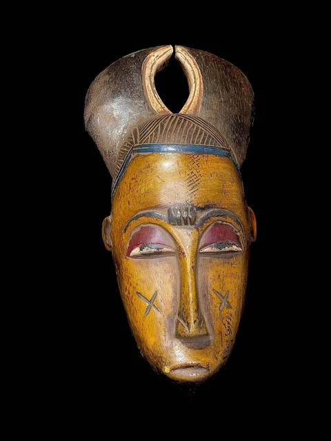African Tribal Face Mask Wood Hand Carved Vintage Wall GURO Passport Mask--4041