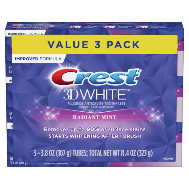 Crest 3D White Radiante Menta Pasta de Dientes 107G (3 Pack ), Se Envía De Ue