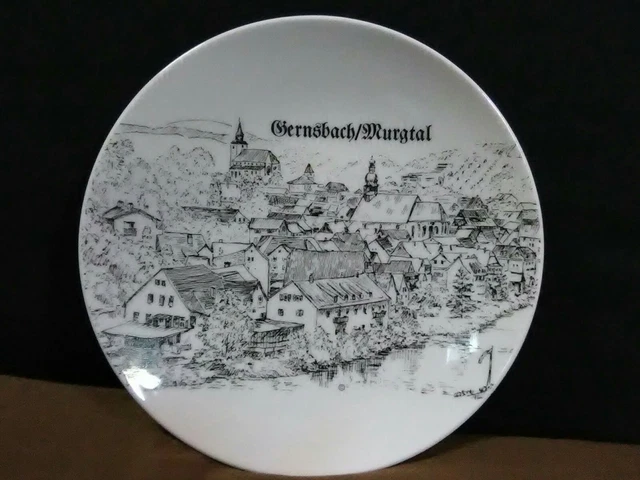 Vtg. Bareuther Waldsassen Bavaria Germany Black/White"Gernsberg/Murgtal"Plate