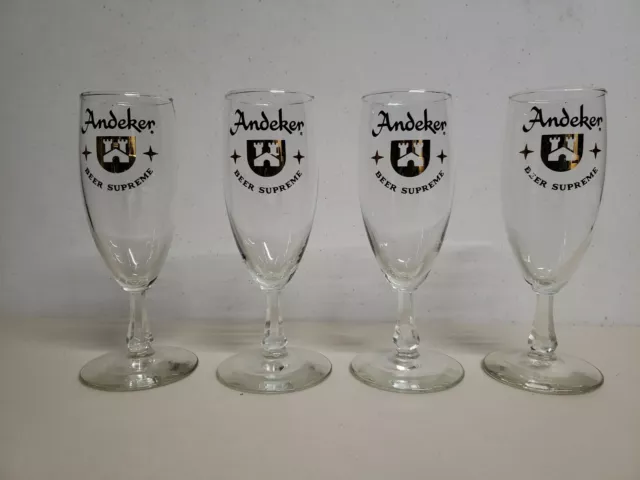 Andeker Gold Logo Pabst Beer Supreme 7" Stem Glass Cup Mug Stein SET OF 4