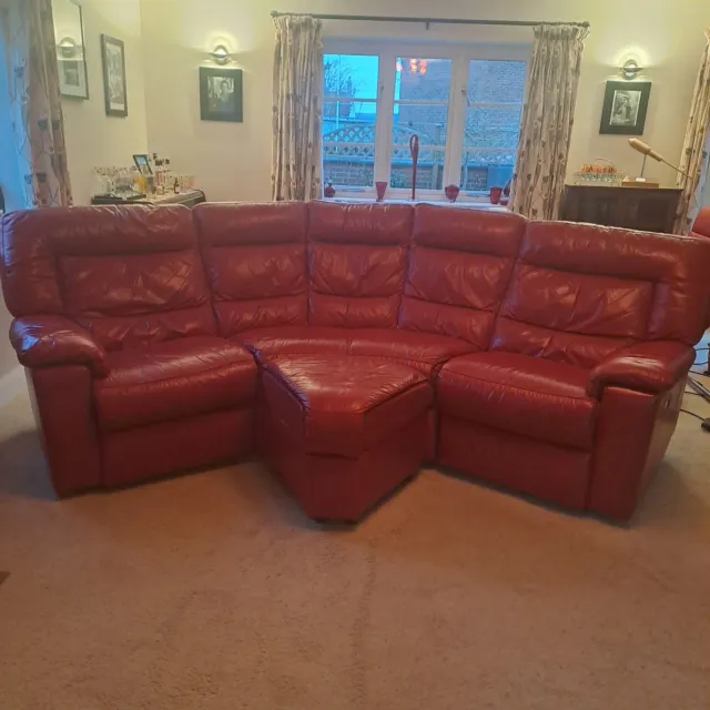 Dfs Red Leather Curved Sofa Separate