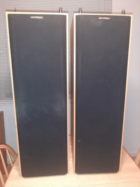 Two Klipsch KG5.5 Floor Standing Speakers in Light Oak, with Center Speaker
