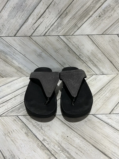 Fitflop Lulu Glitz Women Black Silver Sparkle Toe-Post Sandals T86-001 Sz 6