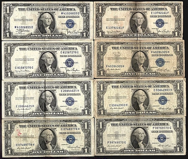 1935 C D E F & G $1 One Dollar Silver Certificate Blue Seal No Motto