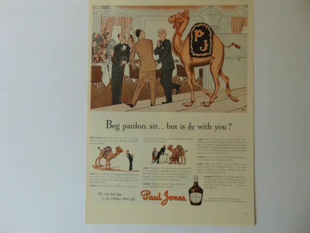 1942 PAUL JONES WHISKEY Cartoon CAMEL in Restaurant vintage art print ad