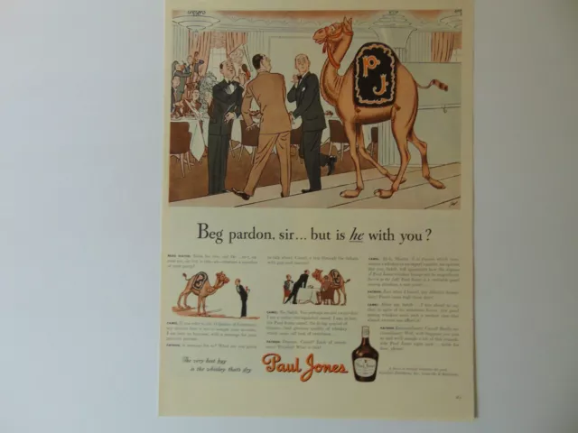 1942 PAUL JONES WHISKEY Cartoon CAMEL in Restaurant vintage art print ad