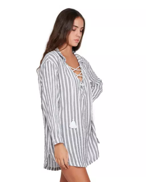 Roxy Womens M LONELY FOR YOU Shirt DRESS Stripe Beach Casual Dress - Rrp $69.99 2