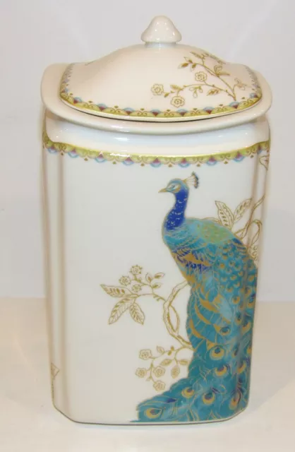 222 Fifth Fine China Peacock Garden 9 3/4" Canister With Lid ~Stunning~